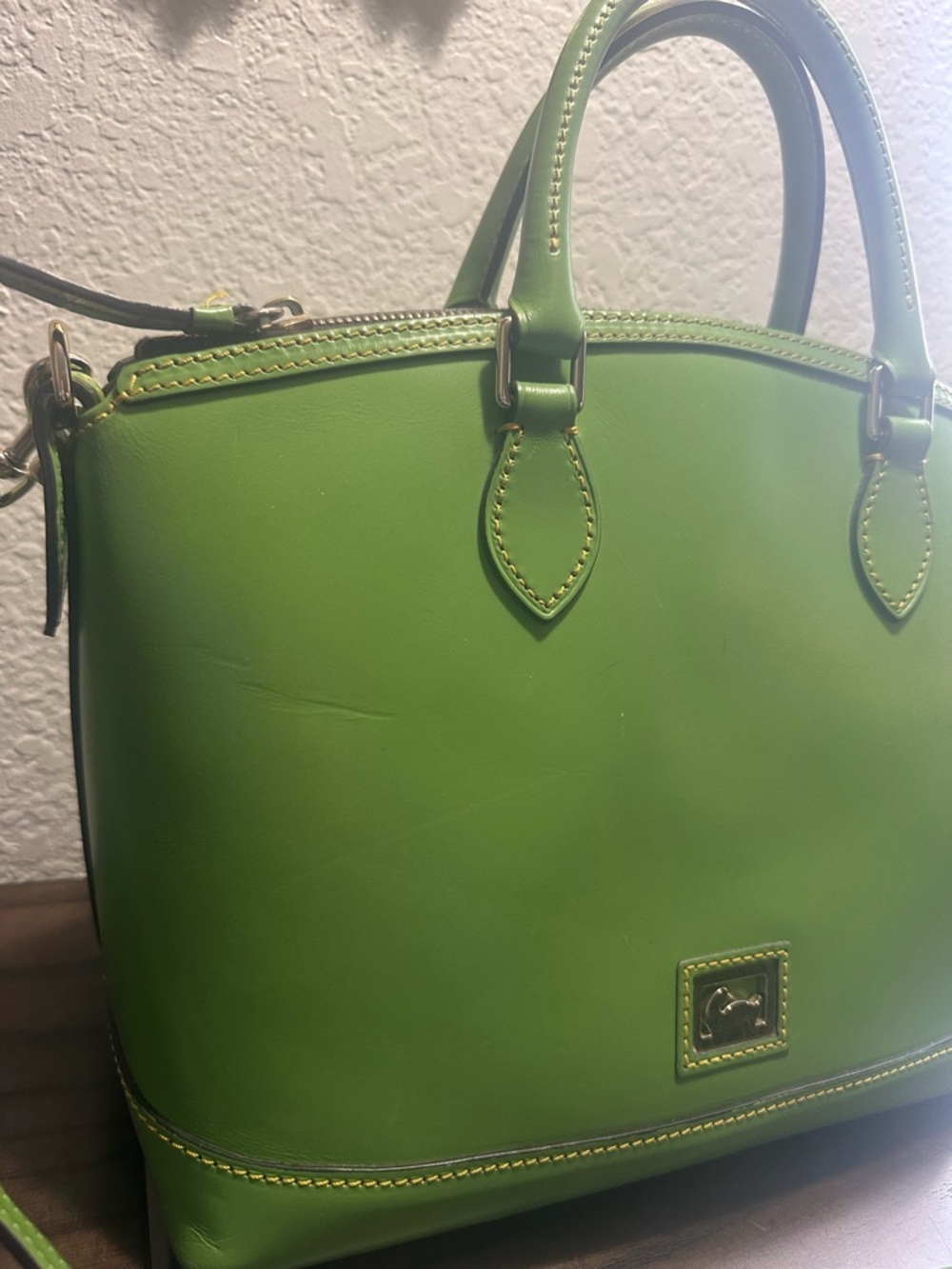 Dooney & Bourke Green Leather Satchel with Crossbody Strap - Picture 2 of 8